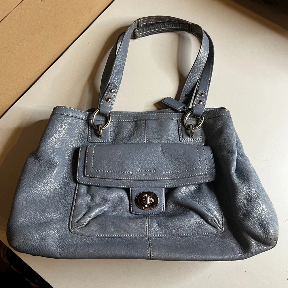 Coach Penelope Shopper Blue‎ Grey Leather Tote Shoulder Bag F19044